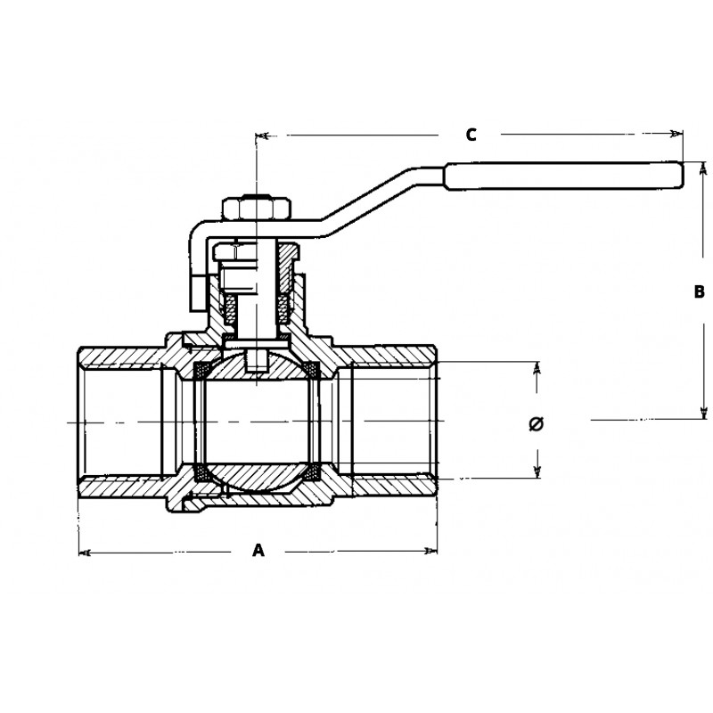 BRASS BALL VALVE C 95 MM B 42 MM Ø 1/4 A 46 MM